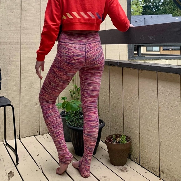 ZELLA pink multicolor striped yoga leggings XS full length compression like new - Picture 4 of 11